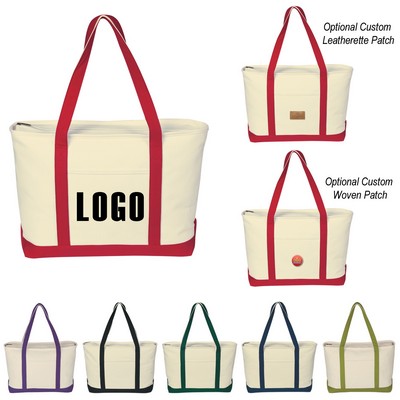 24" Heavy Cotton Canvas Boat Tote Bag W/ Zipper Pocket